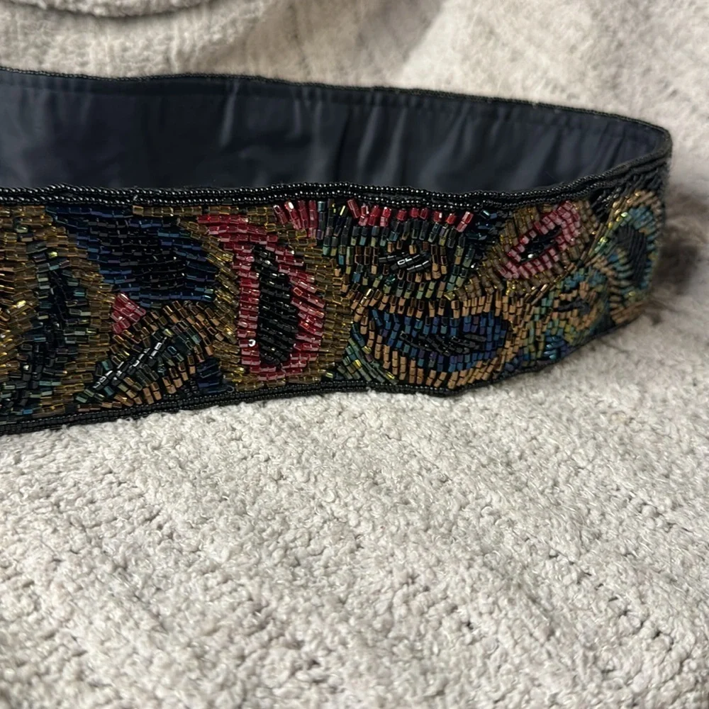 Vintage Regale Ltd Brand Beaded Belt Velcro Closure - Beaded Paisley Design